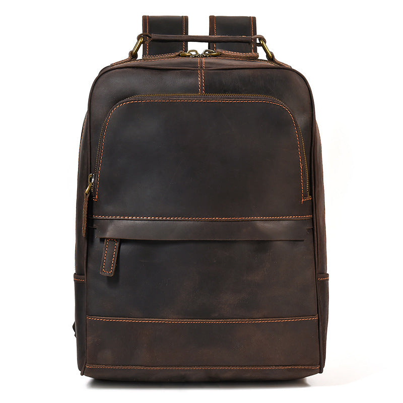Retro Genuine Leather Backpack Men&#39;s Large-capacity Student First Layer Cowhide Travel