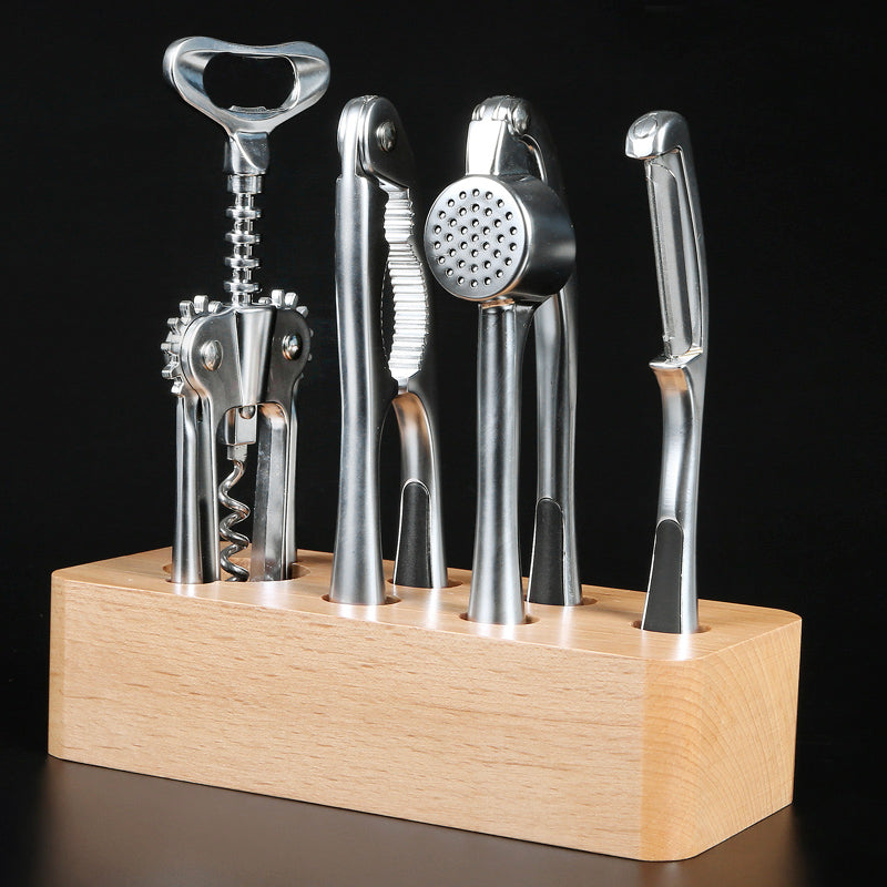 Walnut Clip Garlic Press Wine Bottle Opener Peeler Can Opener