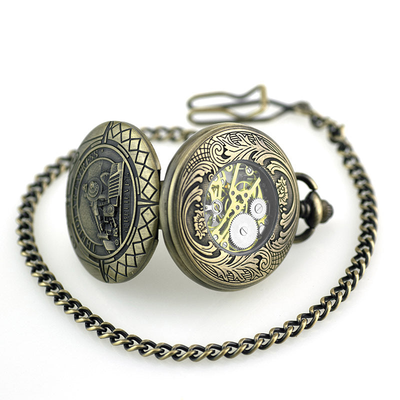 Locomotive Flip Mechanical Pocket Watch Hollow Movement Retro Men And Women Student Old Watch