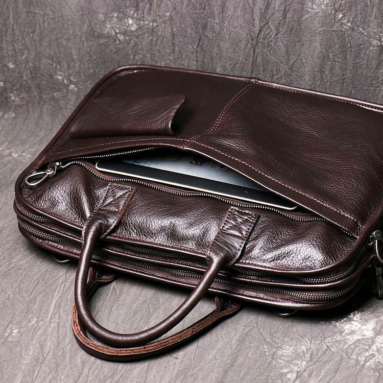 Men&#39;s Leather One Shoulder Crossbody Large Capacity Portable Briefcase