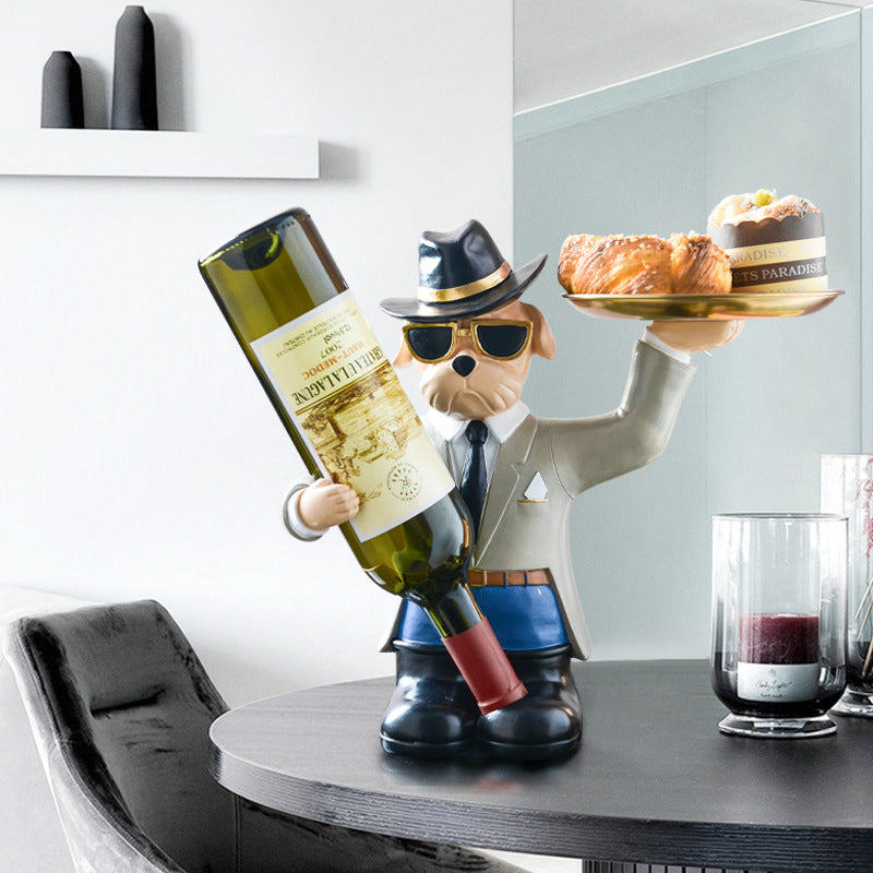 Creative Nordic French Fighting Dog Tray Home Living Room Wine Rack