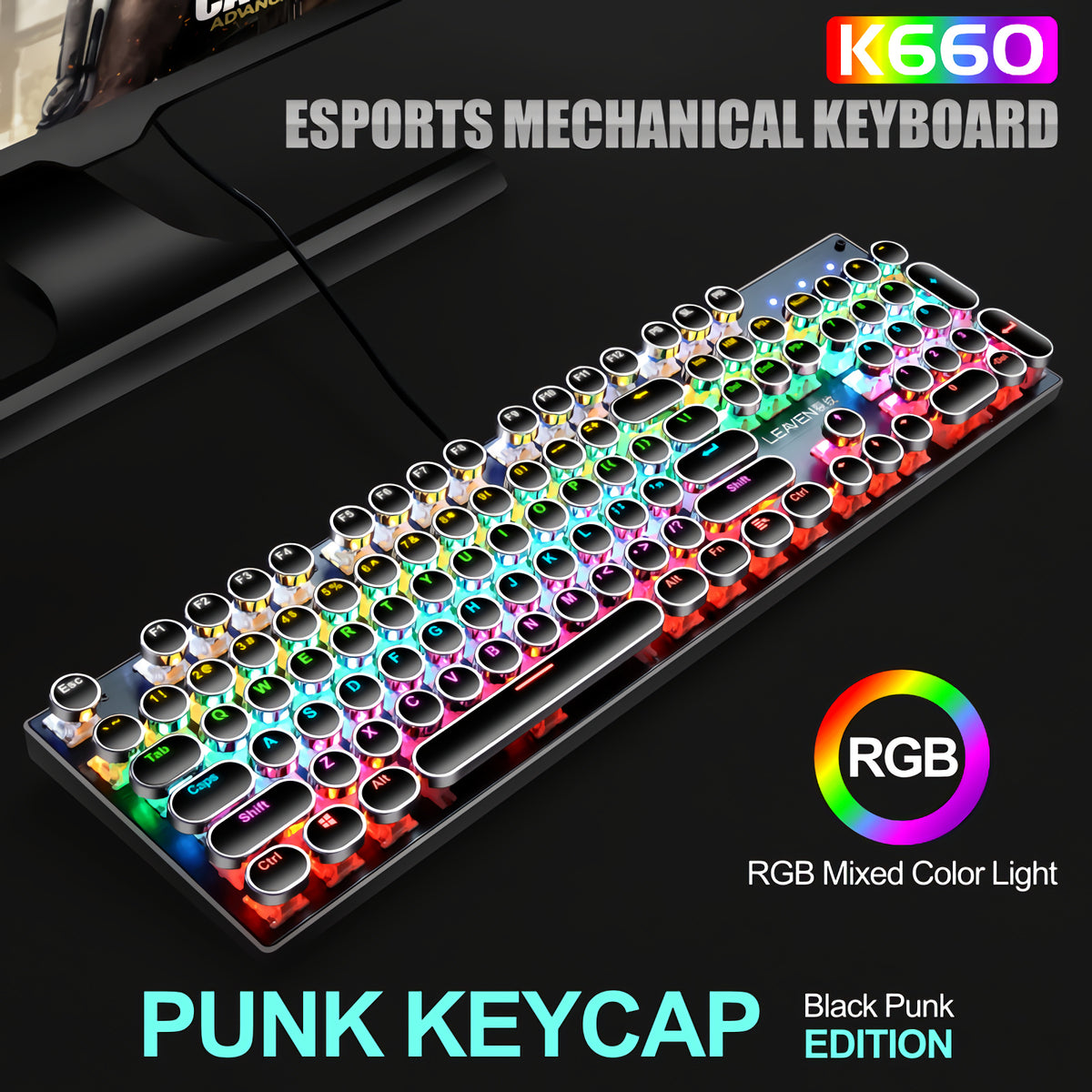 104-key Punk Knob Multimedia Green Axis Wired Office Gaming Keyboard