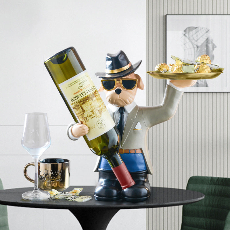 Creative Nordic French Fighting Dog Tray Home Living Room Wine Rack