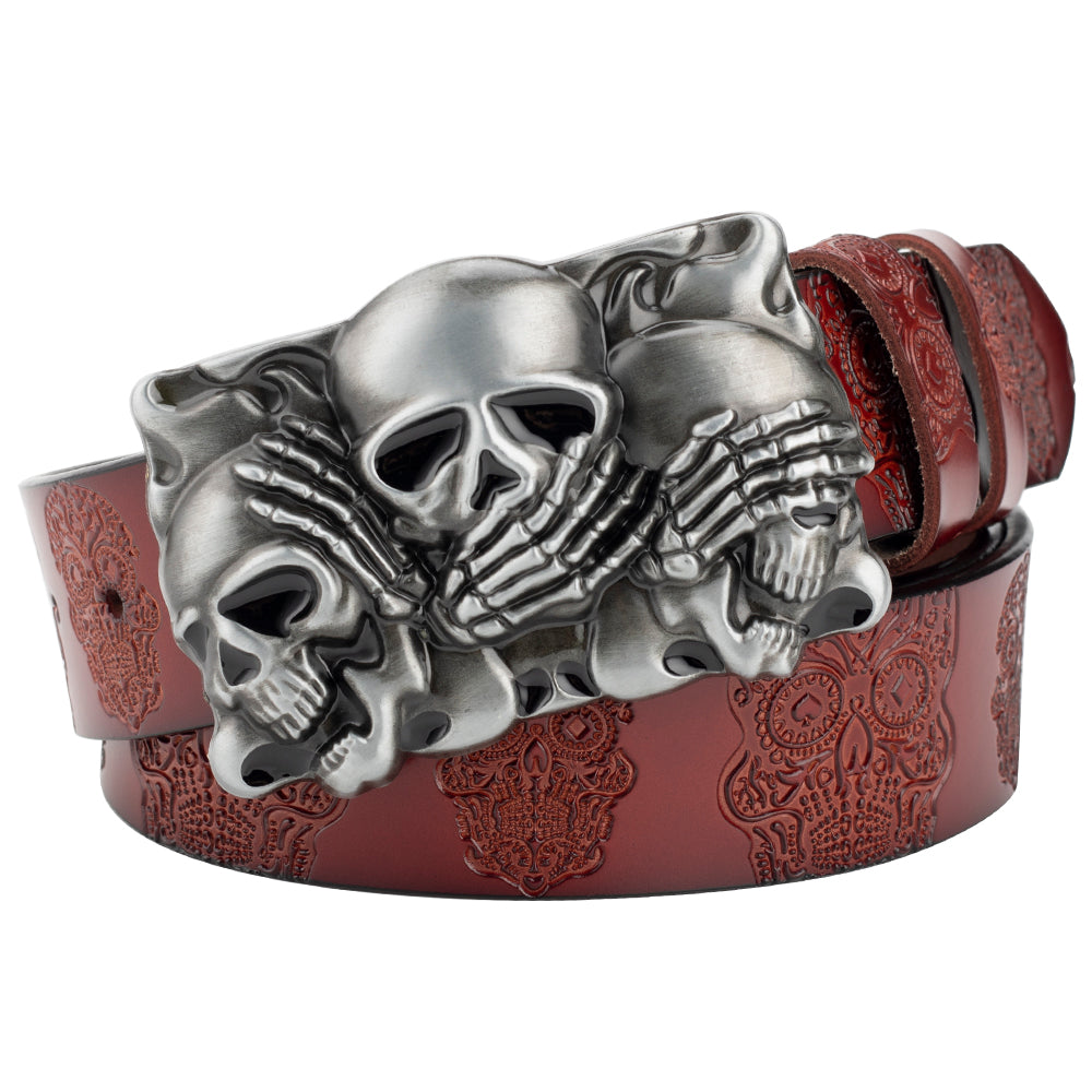 Skull Head Embossed With Two-story Bull&#39;s Head Belt