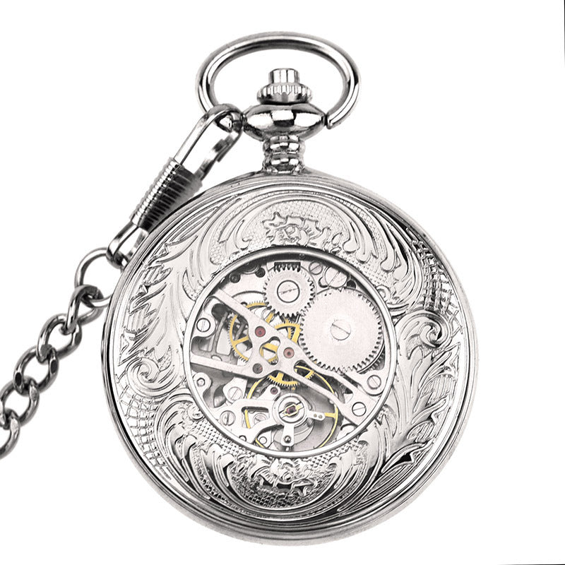Gear Wheel Double Display Clamshell Mechanical Pocket Watch