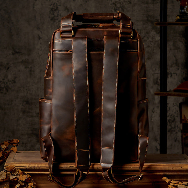 Men&#39;s Retro Crazy Horse Leather Backpack