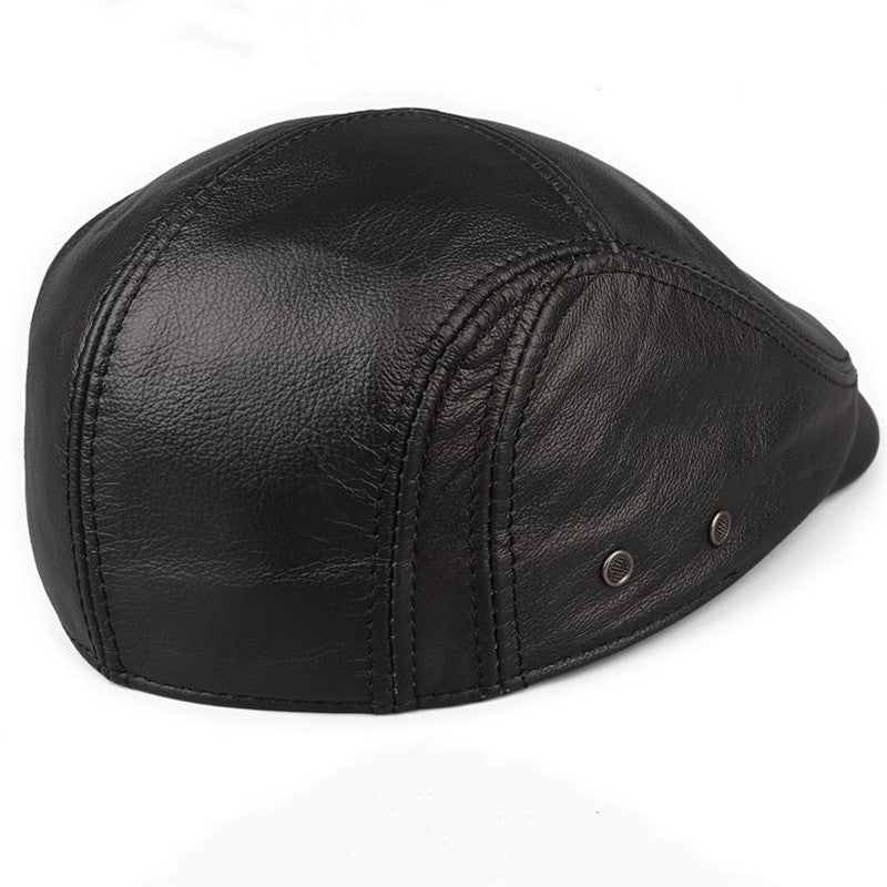 Autumn And Winter Cowhide Men&#39;s Leather Hat Thin Middle-aged
