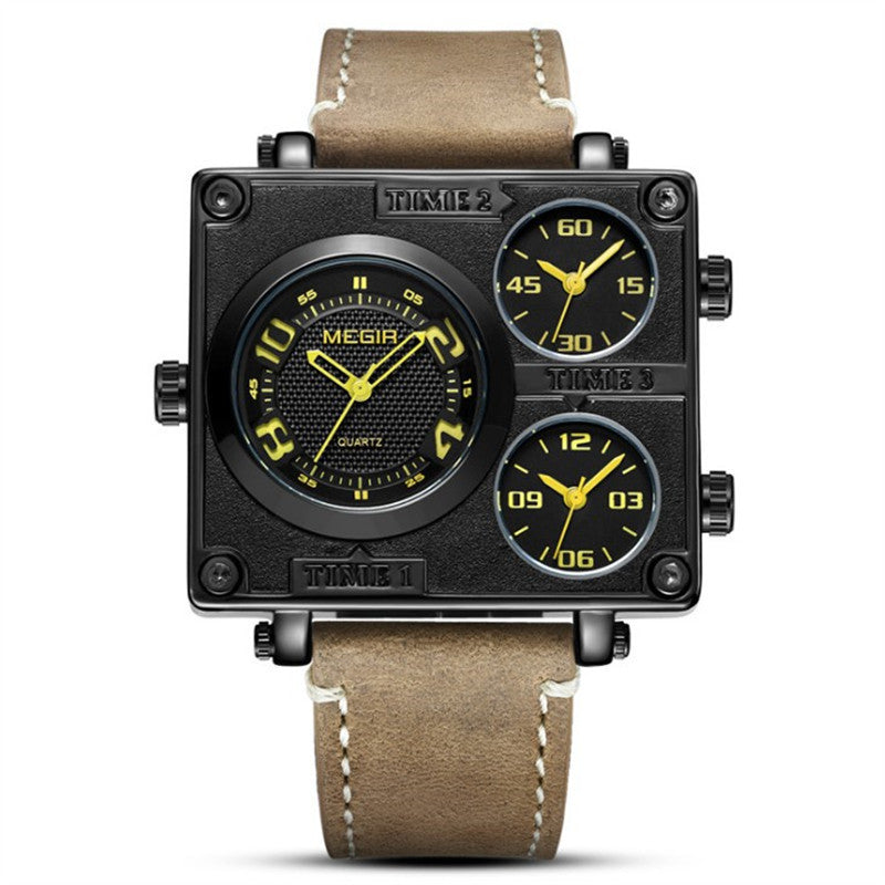 Watch Retro Fashion Square Multi-time Zone Sports Retro Leather Watch