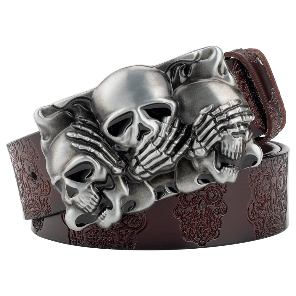 Skull Head Embossed With Two-story Bull&#39;s Head Belt