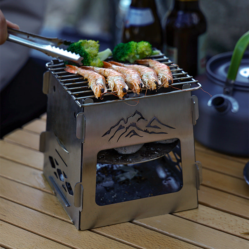 Outdoor Square Card Firewood Stove Mini Stainless Steel