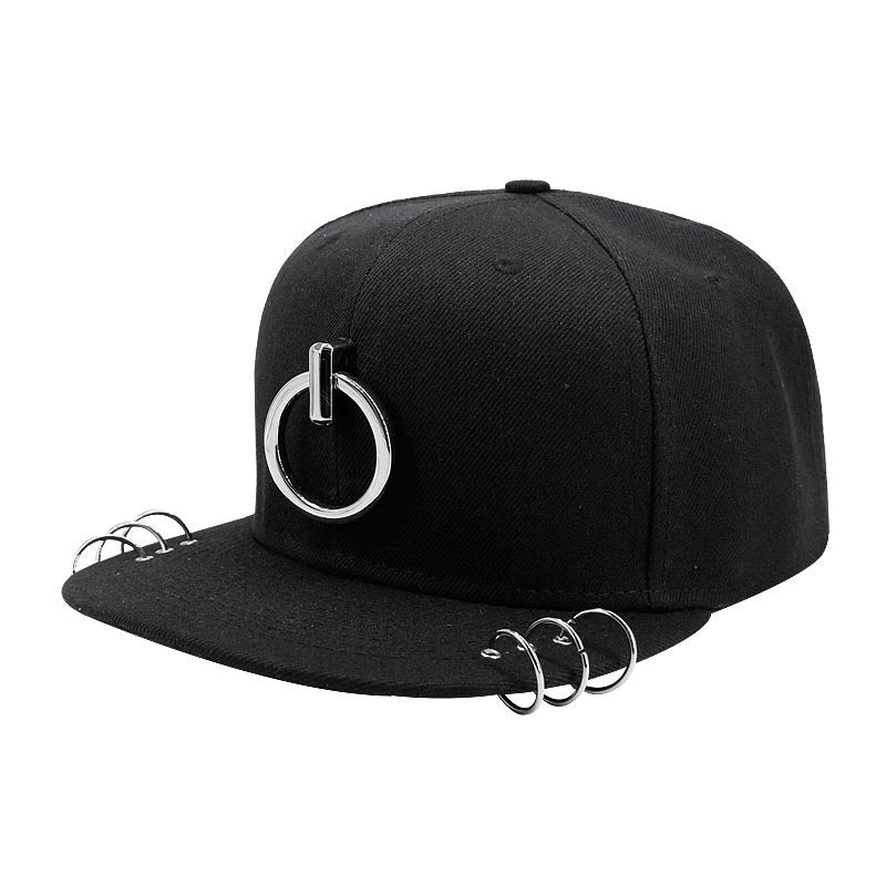 Men&#39;s Winter Fashion Trendy Korean Personality Silver Hoop Flat-brimmed Cap Hip Hop Hat