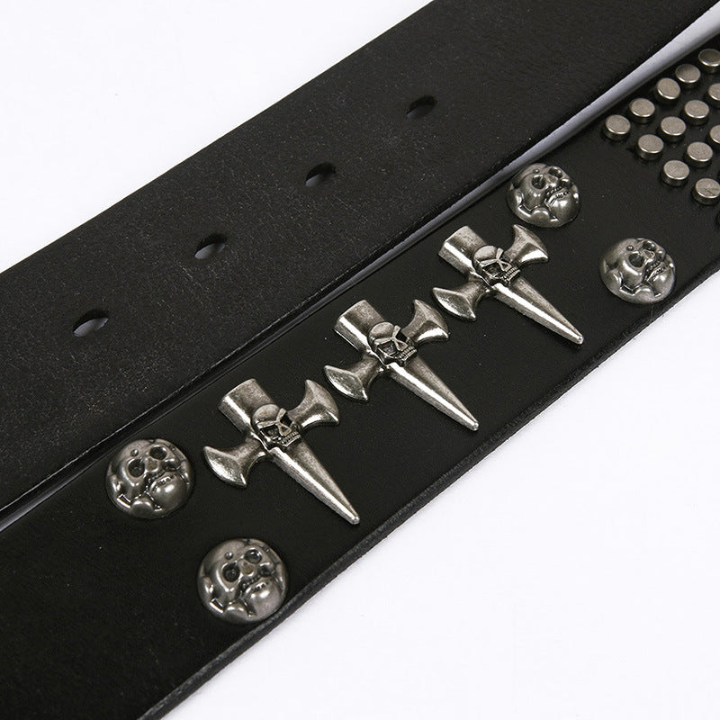 Punk Style Leather Men&#39;s DJ Belt With Skull Head All-Match Belt