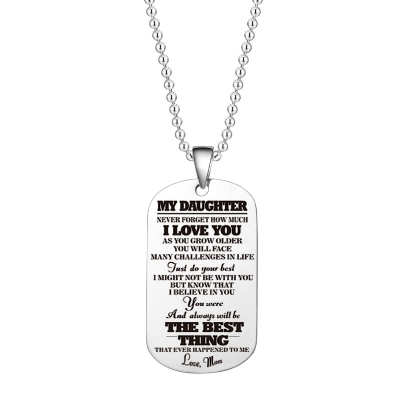 To My Daughter Son Black Silver Stainless Steel Dog Tags Necklace