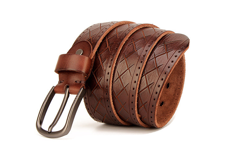 Men&#39;s leather pin buckle head leather