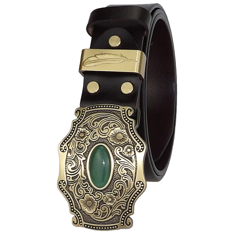 Casual Pure Copper Inlaid Jade Buckle Men&#39;s Belt