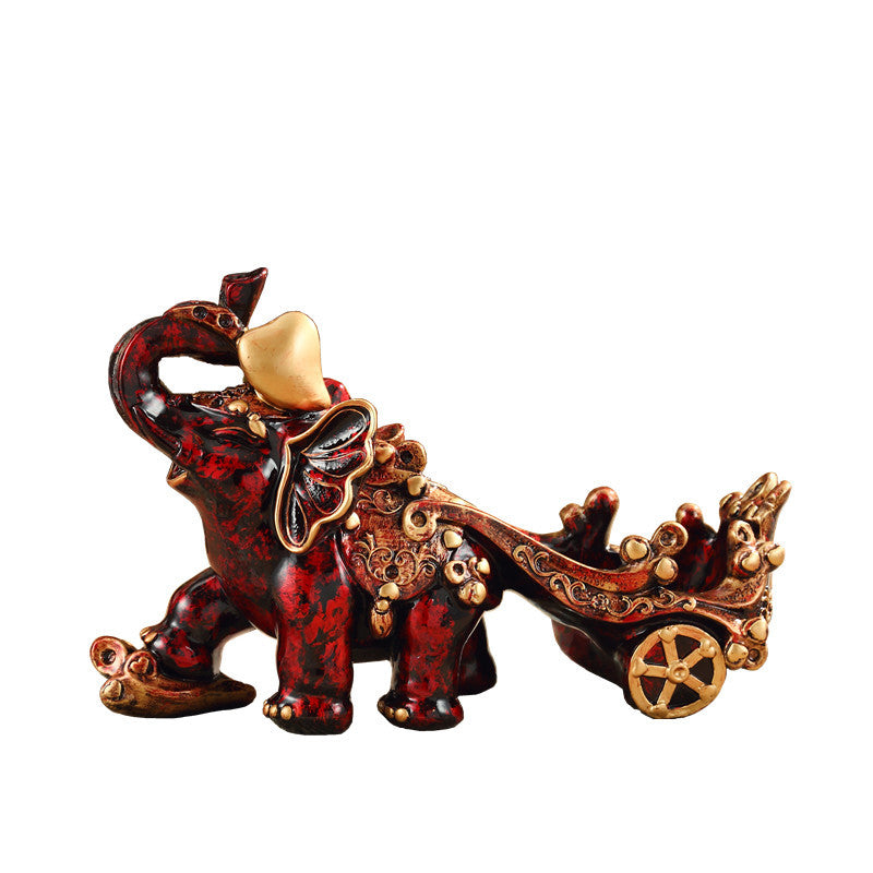 Gorgeously detailed elephant pulling cart wine bottle holder (resin)