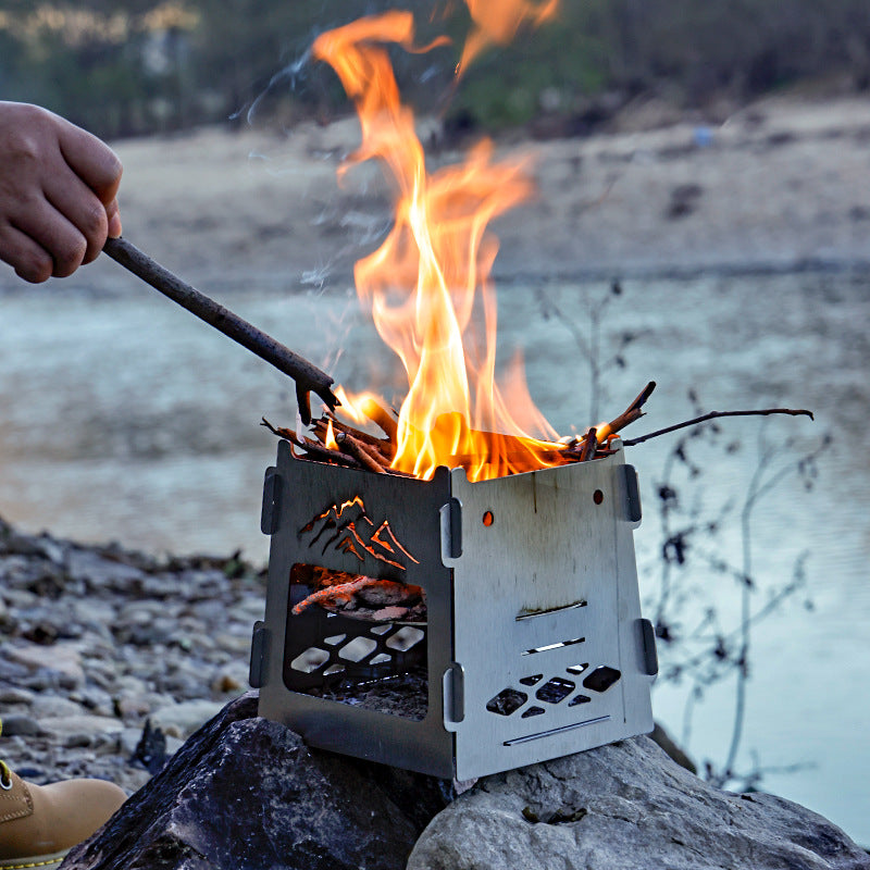 Outdoor Square Card Firewood Stove Mini Stainless Steel