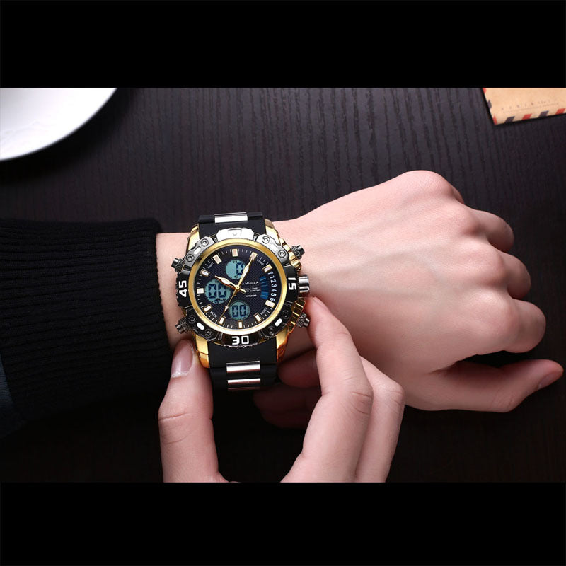 Electronic double display quartz watch men&#39;s steel belt business watch