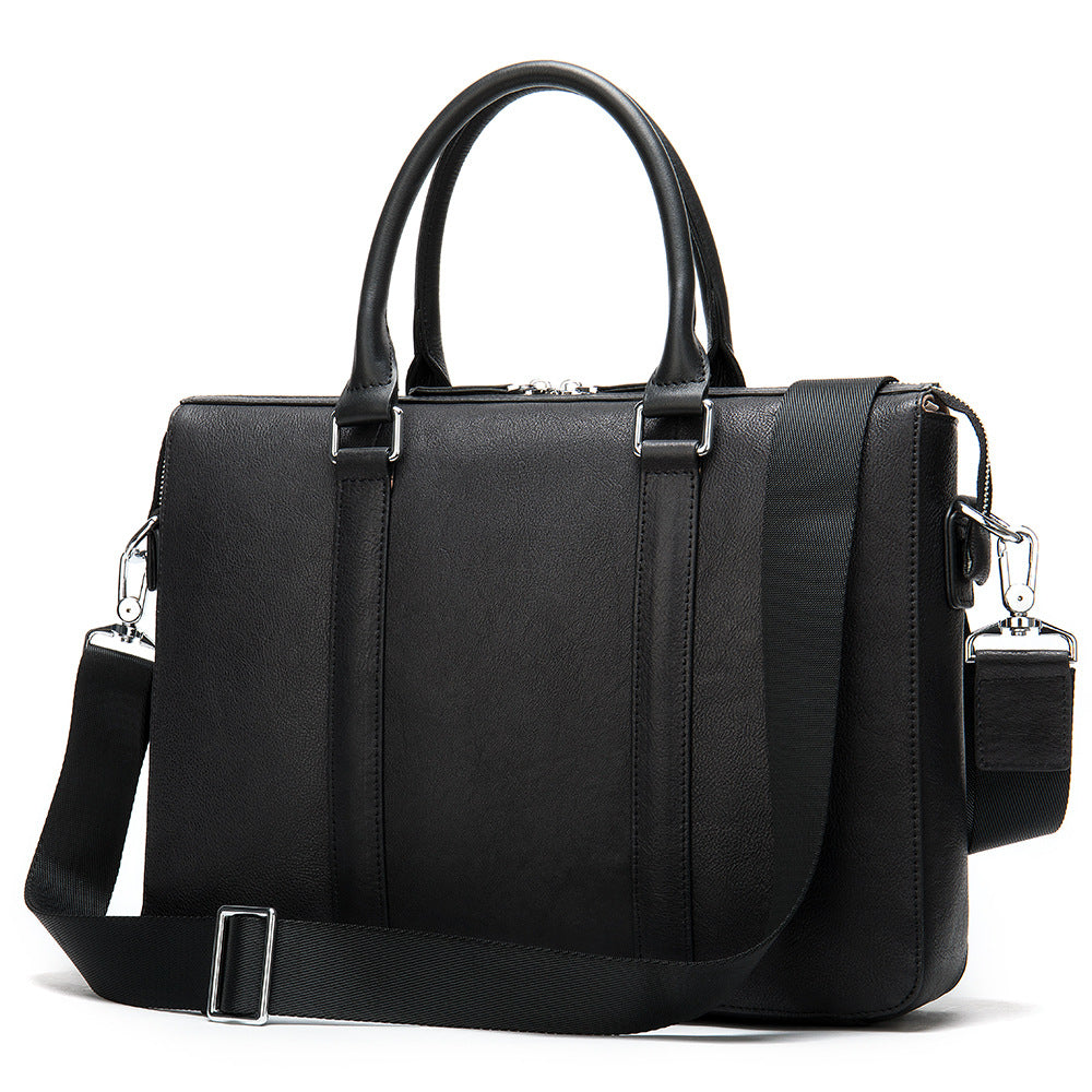 Men&#39;s Simple Solid Color Leather Briefcase