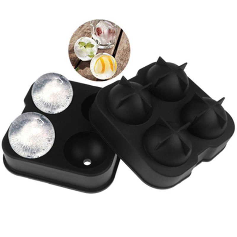 Four-piece Ice Hockey Ice Box With Lid Silicone Ball Ice Tray Bar Ice Hockey Mold Cocktail Silicone