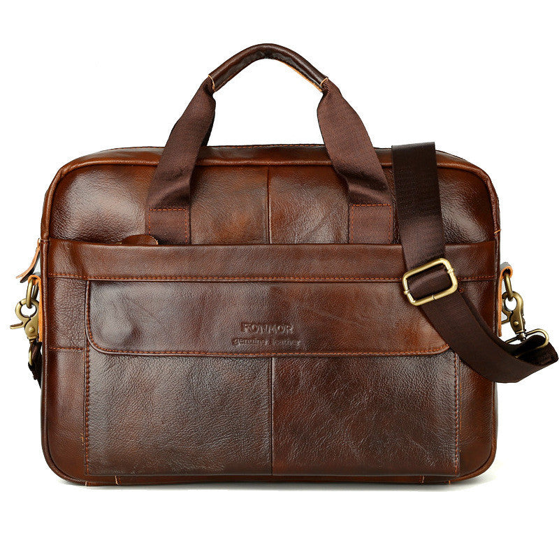 Cowhide men&#39;s horizontal business bag