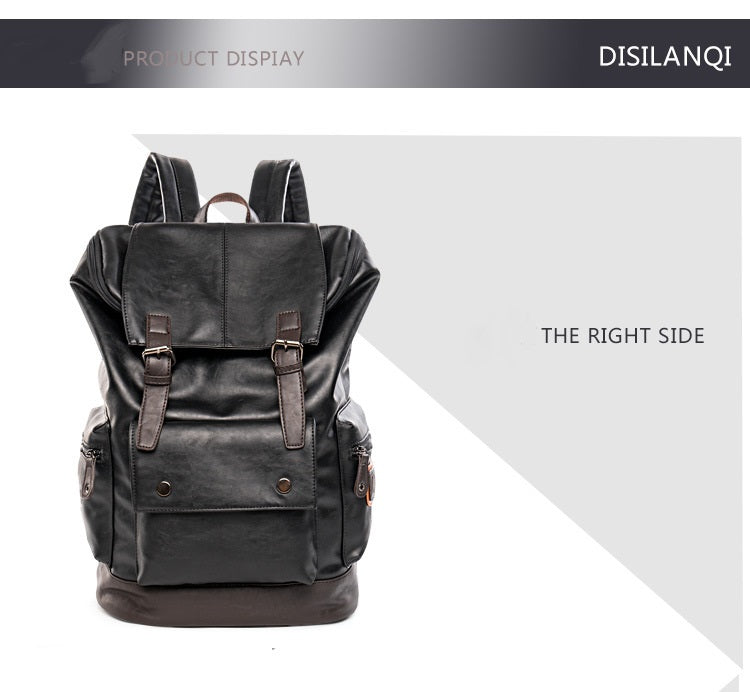 Men&#39;s Leather High Quality Backpack Youth Travel School Laptop Bags