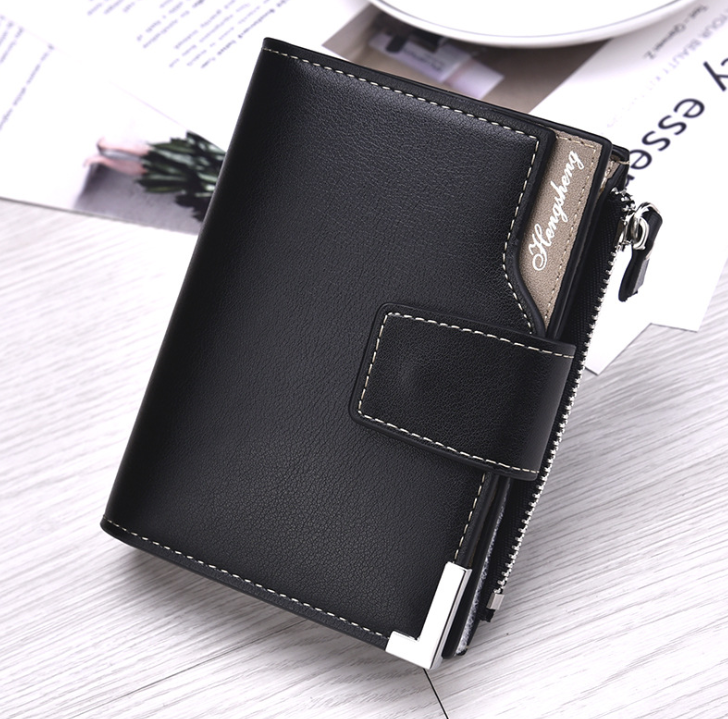 Men&#39;s wallet vertical multi-function card bag zipper buckle three fold wallet wallet coin purse US gold clip