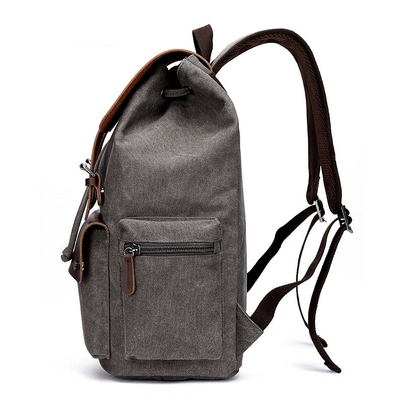 Casual Canvas Backpack Men&#39;s Business Laptop Bag With Buckle Drawstring Design