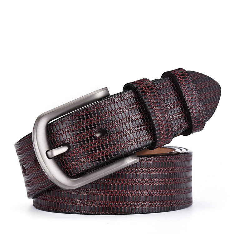 All-match men&#39;s two-layer cowhide embossed belt
