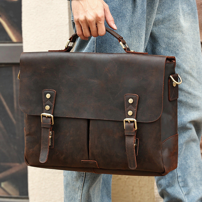 Genuine Leather Men&#39;s Messenger Crossbody Bag
