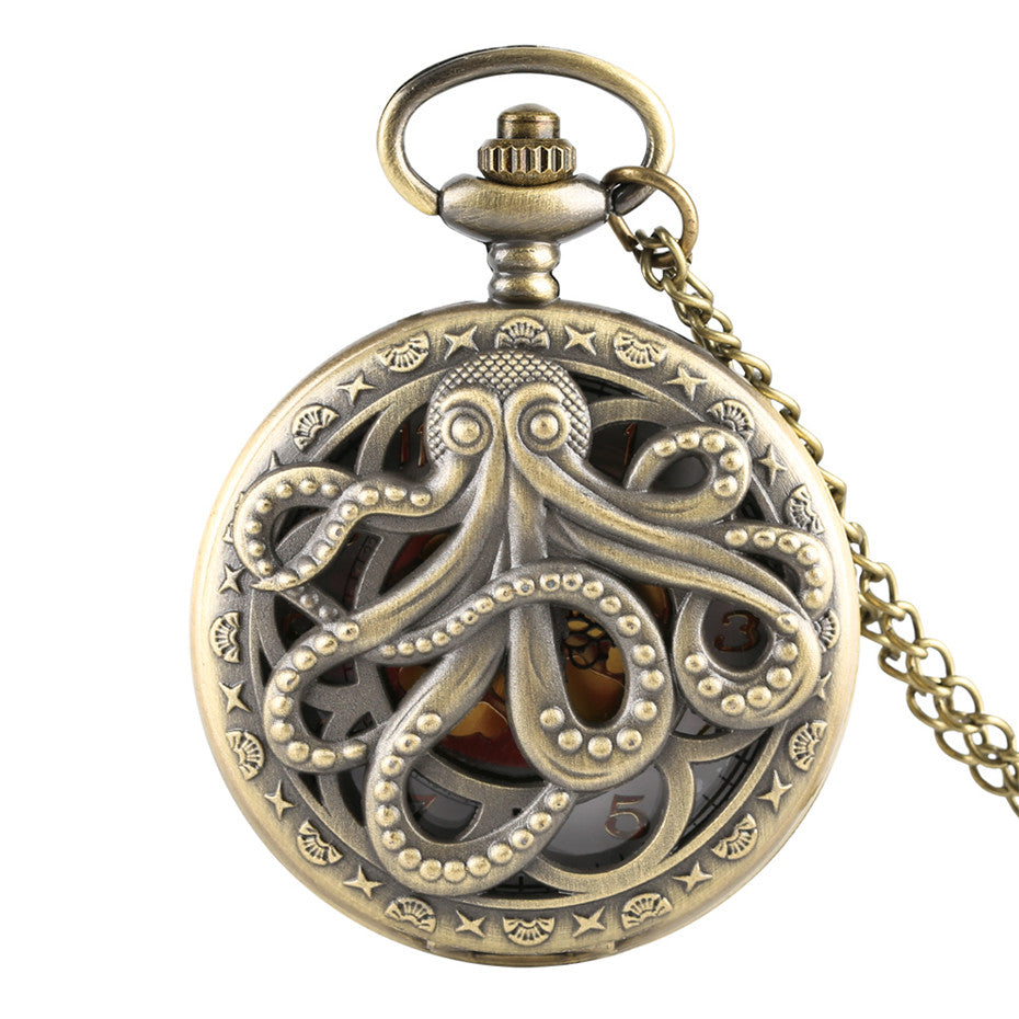 Vintage Skeleton Octopus Flap Large Quartz Pocket Watch