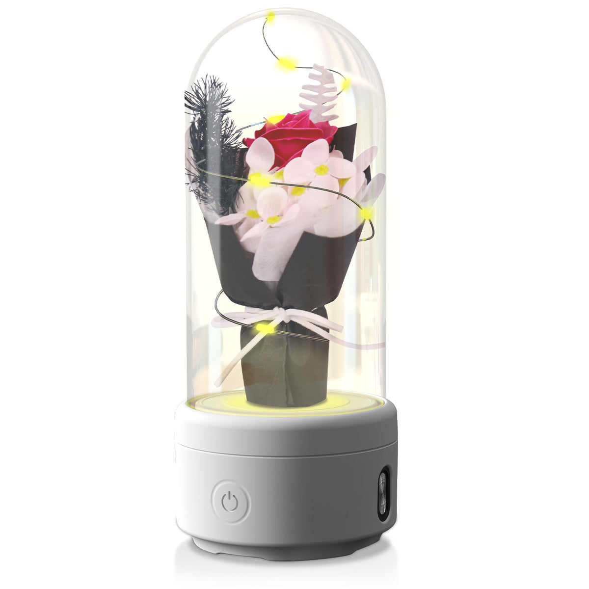 Creative 2 In 1 Bouquet LED Light And Bluetooth Speaker Mother&#39;s Day Gift Rose Luminous Night Light Ornament In Glass Cover
