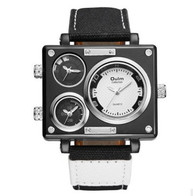 Men&#39;s Multi Time Zone Canvas Square Dial Plate Watch