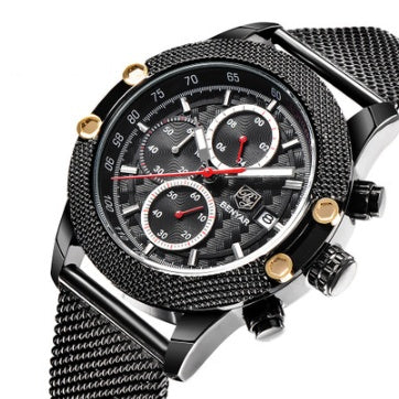 Men&#39;s Quartz Watch Sports Calendar Wire Mesh with Men&#39;s Quartz Watch