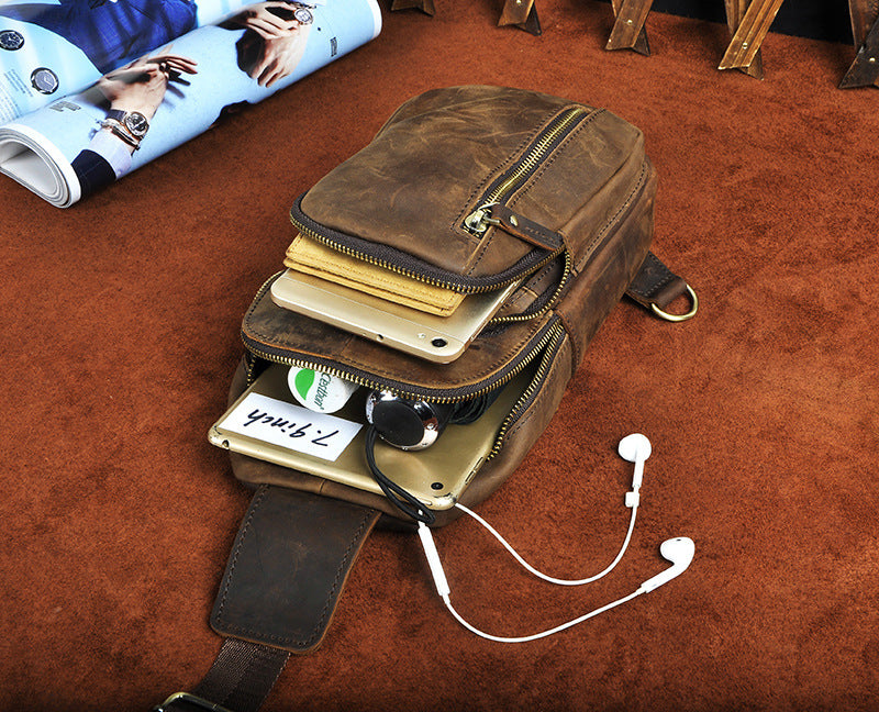 Crazy Horse Leather Cowhide Men&#39;s Vintage Bag