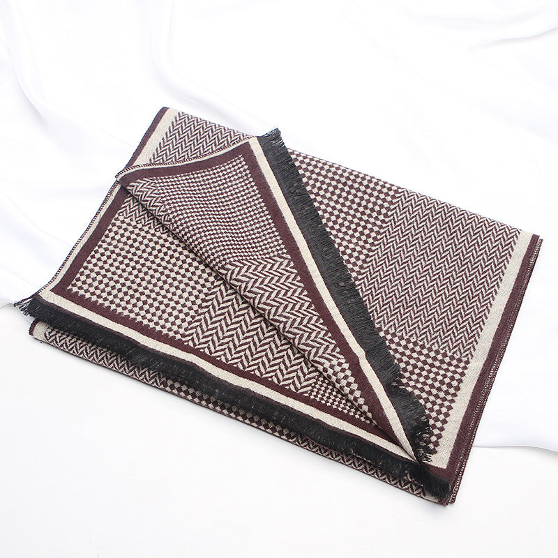 Men&#39;s Fashion Versatile Thickened Brushed Plaid Scarf