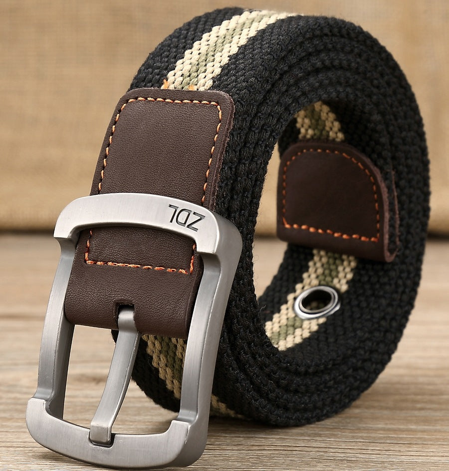 Canvas belt men&#39;s and women&#39;s pin buckle belt