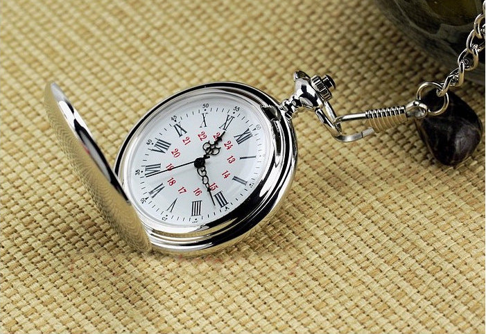 Large black classic Roman word double pocket watch Vintage necklace Men&#39;s and women&#39;s antique pocket watch