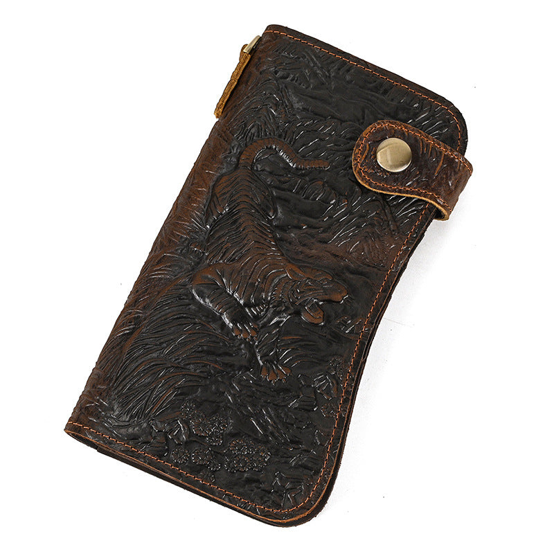 Men&#39;s Crazy Horse Leather Long Chain Anti-theft Wallet