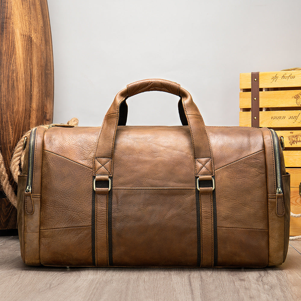 Genuine Leather Men&#39;s Business Travel Handbag Top Layer Cowhide One-shoulder Travel Bag Duffel Bag