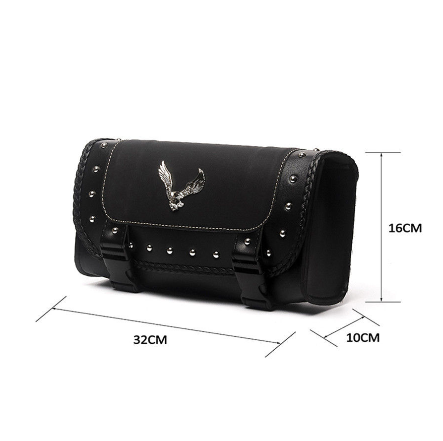 Eagle Emblem PU Leather Saddle Bag Motorcycle Side Storage Tool Pouch Sissy Bar