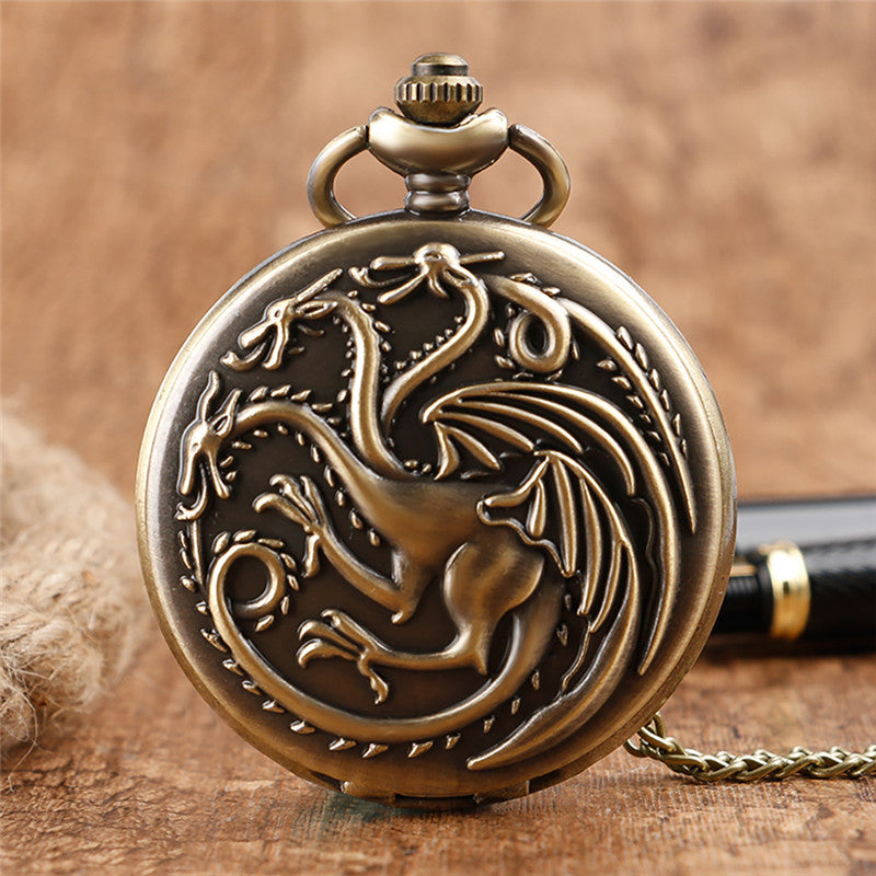 Vintage Large Pocket Watch Engraved Three-Headed