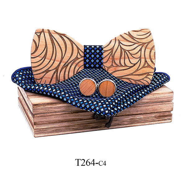 Solid Wood Wooden Suit Broken Flower Pattern Bow Tie
