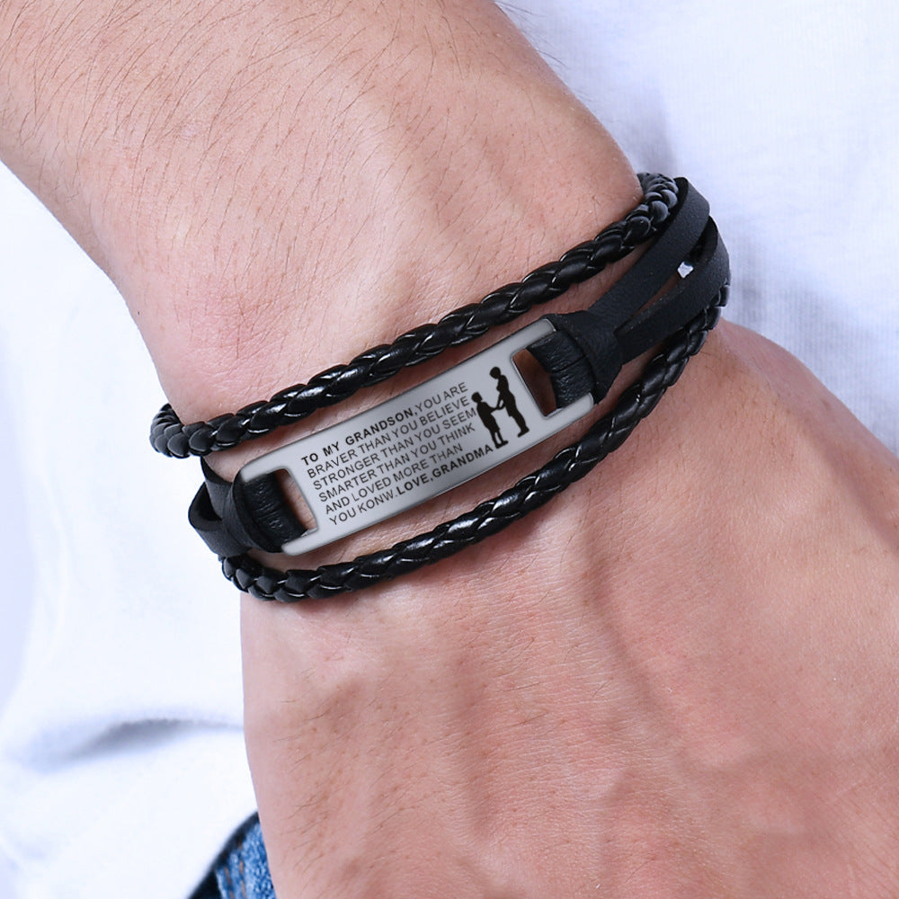 To My Son Leather Bracelet Stainless Steel Corrosion LOVE GRAND