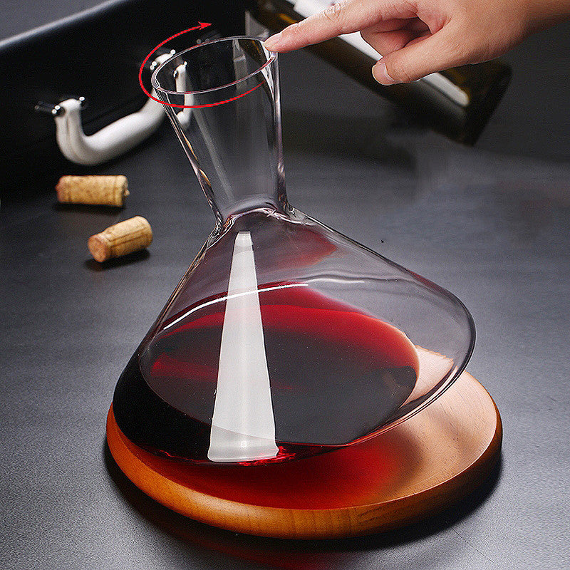Rotating Decanter Vintage Crystal Top Wine Dispenser With Wooden Holder