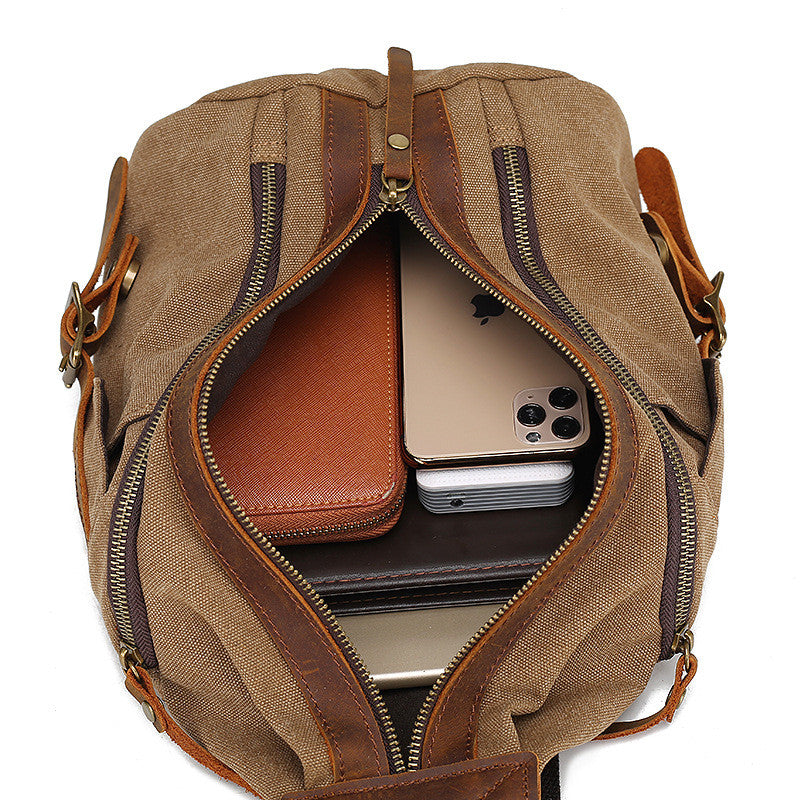 Retro Chest Bag Male Crazy Horse Leather Canvas Bag Multifunctional Single Shoulder Diagonal Bag European And American Backpack Men&#39;s Bag