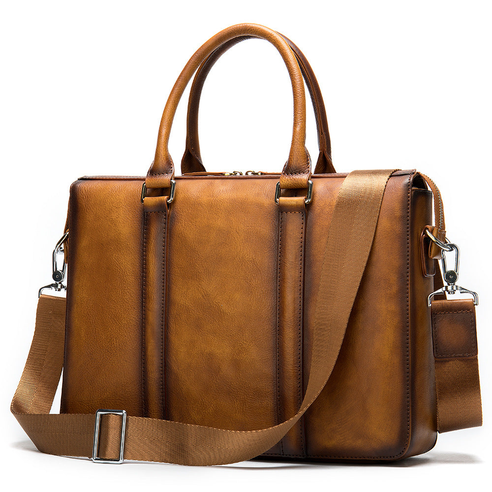 Men&#39;s Simple Solid Color Leather Briefcase