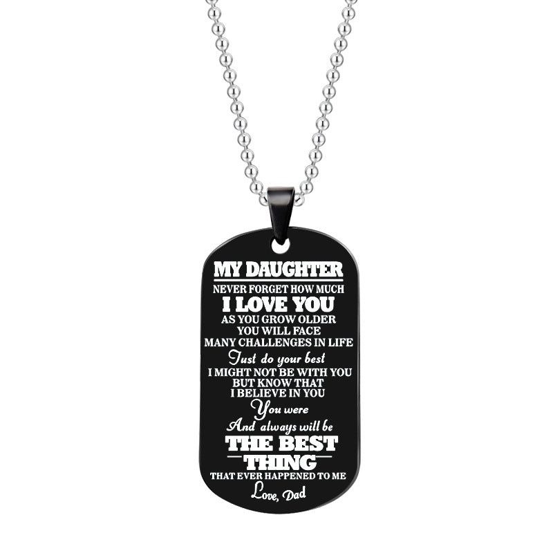 To My Daughter Son Black Silver Stainless Steel Dog Tags Necklace