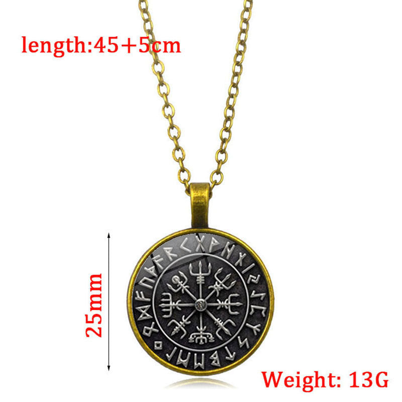 Viking Odin Logo Compass Time Gem Necklace Sweater Chain