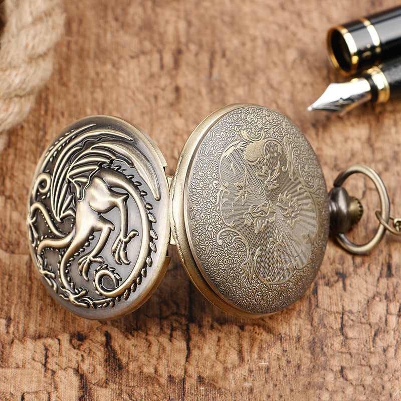 Vintage Large Pocket Watch Engraved Three-Headed